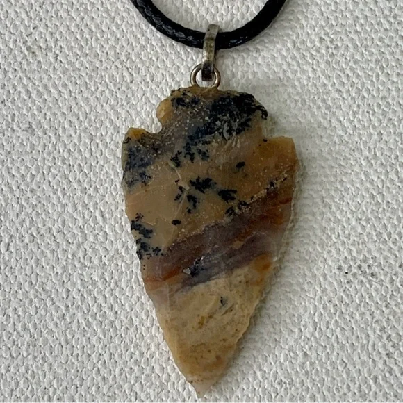 Arrowhead Leather Necklace Brown Agate Stone Primitive Jewelry Men's Tribal 19" - Picture 3 of 6